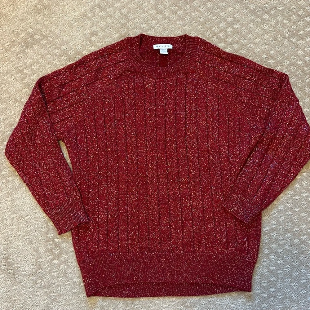 Athleta Sparkly Metallic Thread Red Crewneck Sweater size Medium - Picture 4 of 10